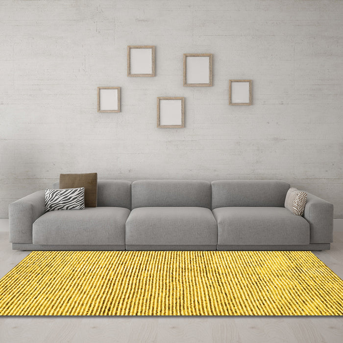 Machine Washable Abstract Yellow Contemporary Rug in a Living Room, wshcon1755yw