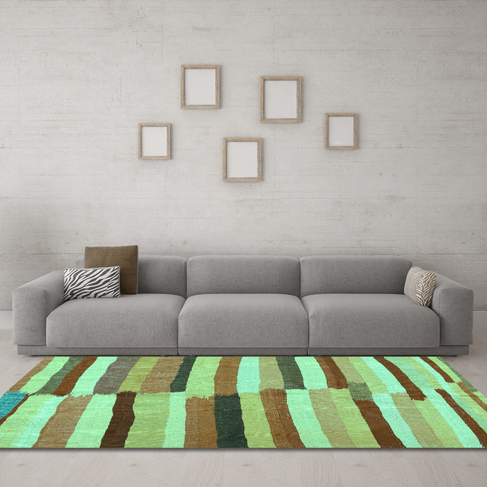 Machine Washable Oriental Turquoise Traditional Area Rugs in a Living Room,, wshcon1756turq