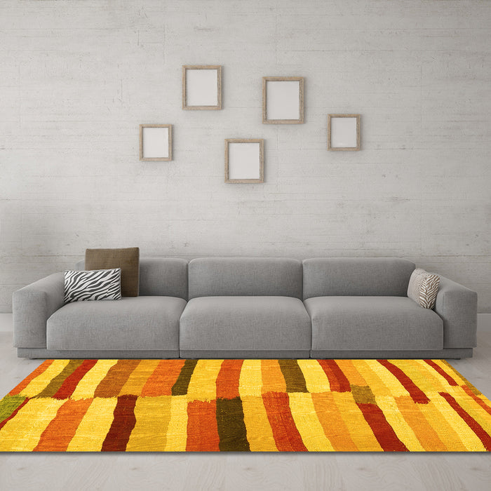 Machine Washable Oriental Yellow Traditional Rug in a Living Room, wshcon1756yw