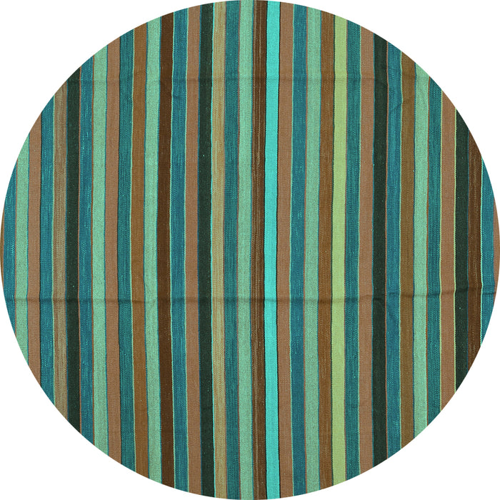 Round Machine Washable Southwestern Turquoise Country Area Rugs, wshcon1757turq