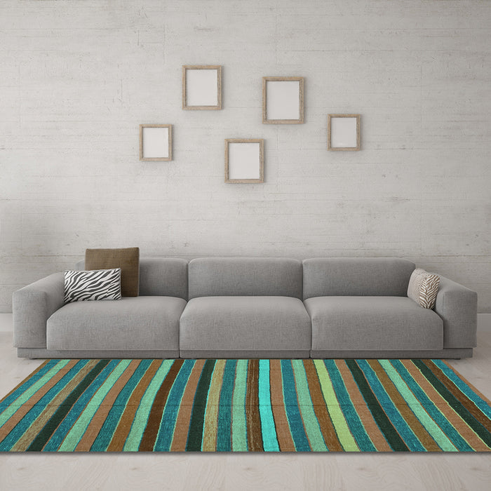 Machine Washable Southwestern Turquoise Country Area Rugs in a Living Room,, wshcon1757turq