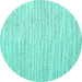 Round Machine Washable Abstract Turquoise Contemporary Area Rugs, wshcon1758turq