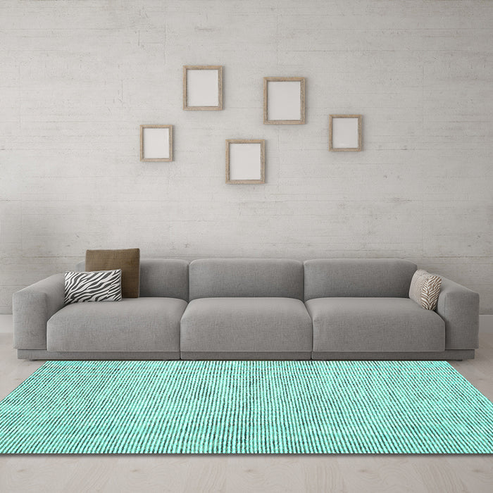 Machine Washable Abstract Turquoise Contemporary Area Rugs in a Living Room,, wshcon1759turq
