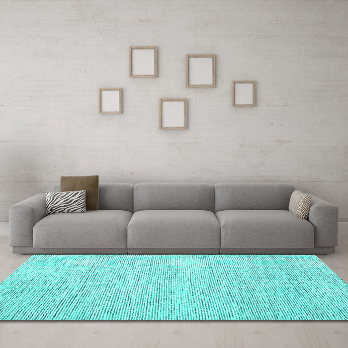 Machine Washable Abstract Turquoise Contemporary Area Rugs in a Living Room,, wshcon1760turq