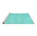 Sideview of Machine Washable Abstract Turquoise Contemporary Area Rugs, wshcon1760turq