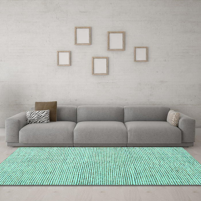 Machine Washable Abstract Turquoise Contemporary Area Rugs in a Living Room,, wshcon1761turq