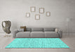 Machine Washable Abstract Turquoise Contemporary Area Rugs in a Living Room,, wshcon1762turq