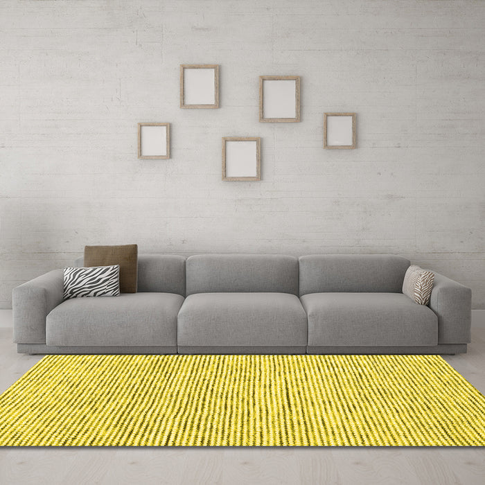 Machine Washable Abstract Yellow Contemporary Rug in a Living Room, wshcon1762yw