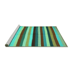 Sideview of Machine Washable Southwestern Turquoise Country Area Rugs, wshcon1763turq
