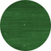 Round Machine Washable Abstract Emerald Green Contemporary Area Rugs, wshcon1764emgrn