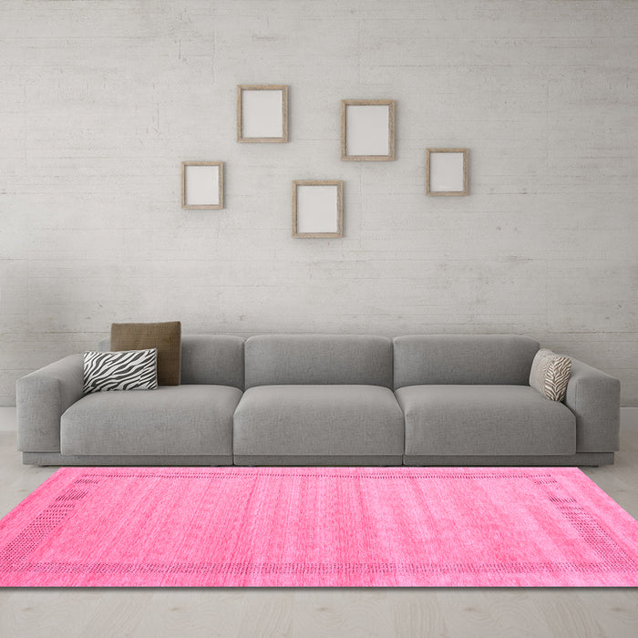 Machine Washable Abstract Pink Contemporary Rug in a Living Room, wshcon1766pnk