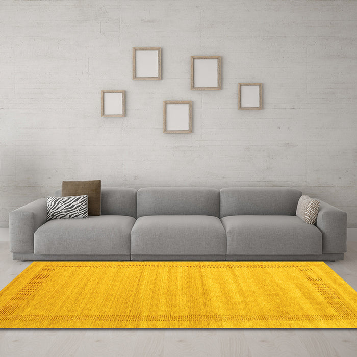 Machine Washable Abstract Yellow Contemporary Rug in a Living Room, wshcon1766yw