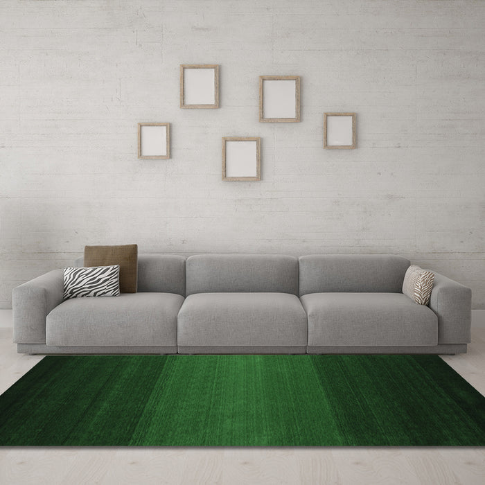 Machine Washable Abstract Emerald Green Contemporary Area Rugs in a Living Room,, wshcon1767emgrn
