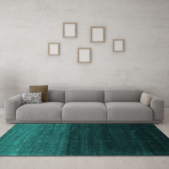 Machine Washable Abstract Turquoise Contemporary Area Rugs in a Living Room,, wshcon1768turq