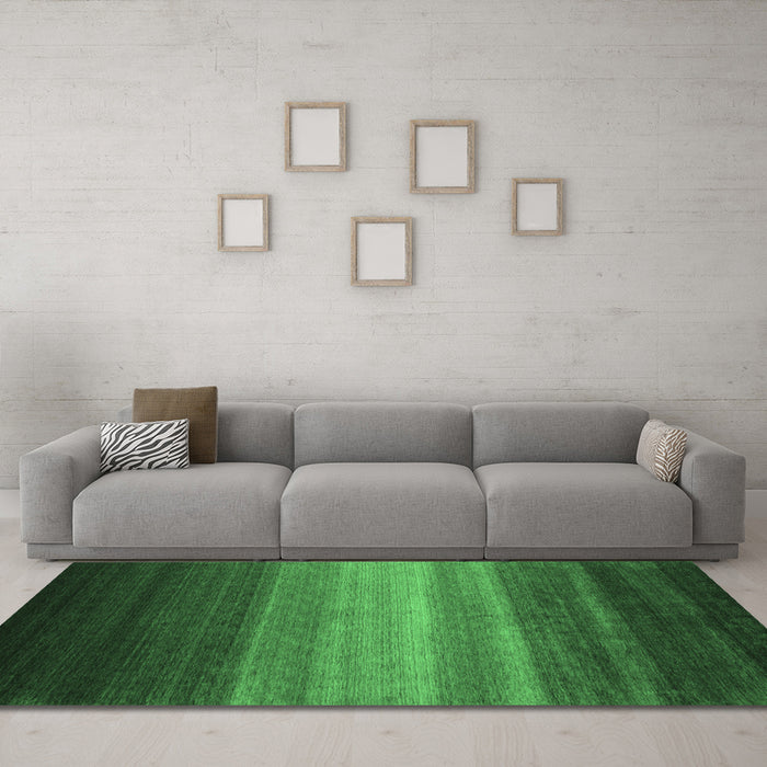 Machine Washable Abstract Emerald Green Contemporary Area Rugs in a Living Room,, wshcon1769emgrn