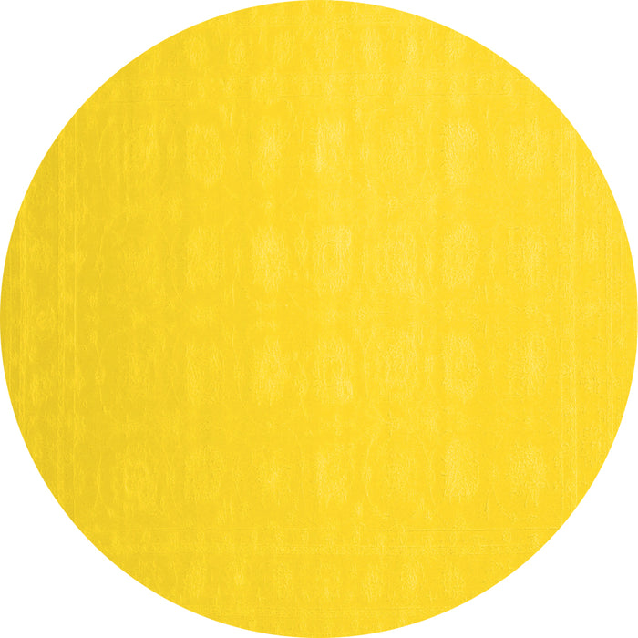 Round Machine Washable Solid Yellow Modern Rug, wshcon176yw