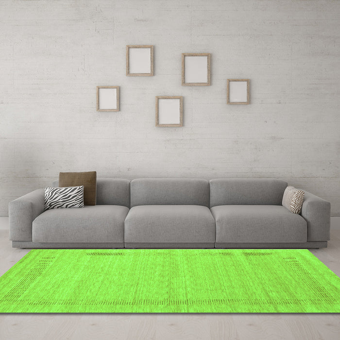 Machine Washable Abstract Green Contemporary Area Rugs in a Living Room,, wshcon1770grn