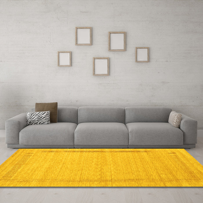 Machine Washable Abstract Yellow Contemporary Rug in a Living Room, wshcon1770yw