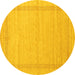 Round Machine Washable Abstract Yellow Contemporary Rug, wshcon1770yw