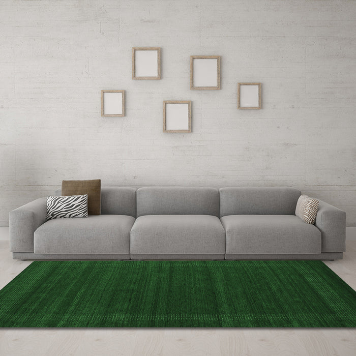 Machine Washable Abstract Emerald Green Contemporary Area Rugs in a Living Room,, wshcon1771emgrn