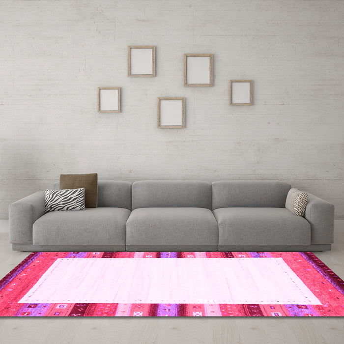 Machine Washable Solid Pink Modern Rug in a Living Room, wshcon1772pnk