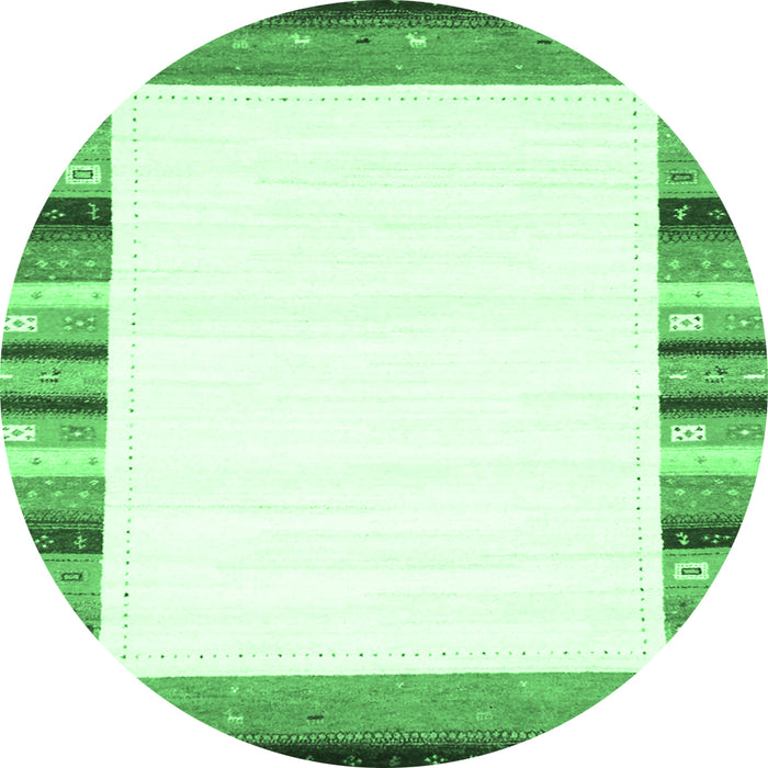 Round Machine Washable Solid Emerald Green Modern Area Rugs, wshcon1772emgrn