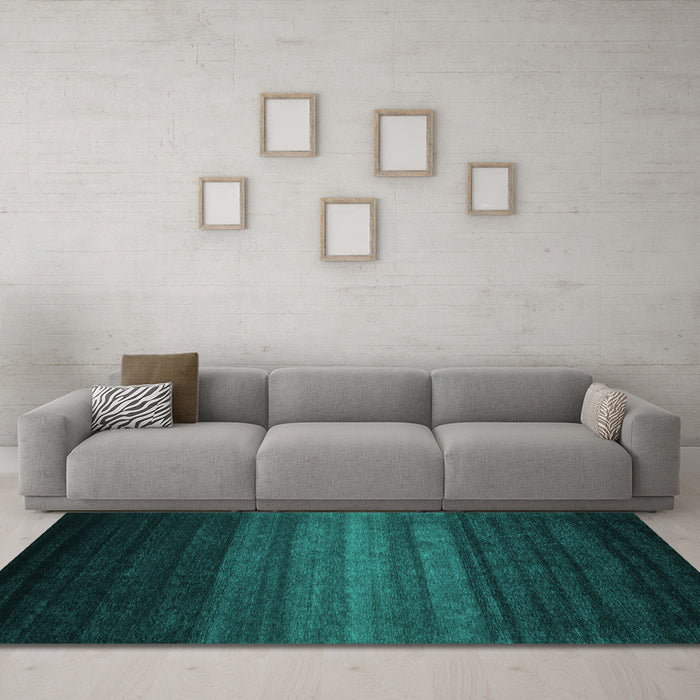 Machine Washable Abstract Turquoise Contemporary Area Rugs in a Living Room,, wshcon1776turq