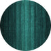 Round Machine Washable Abstract Turquoise Contemporary Area Rugs, wshcon1776turq