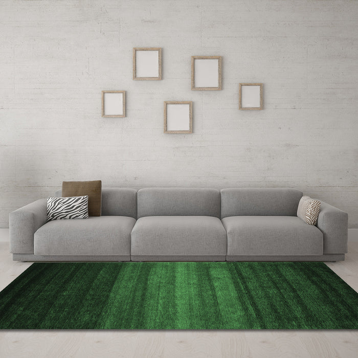 Machine Washable Abstract Emerald Green Contemporary Area Rugs in a Living Room,, wshcon1776emgrn