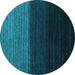 Round Machine Washable Abstract Turquoise Contemporary Area Rugs, wshcon1777turq