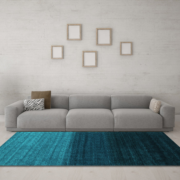 Machine Washable Abstract Turquoise Contemporary Area Rugs in a Living Room,, wshcon1777turq