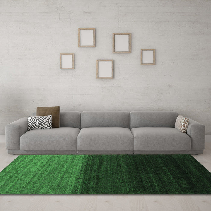 Machine Washable Abstract Emerald Green Contemporary Area Rugs in a Living Room,, wshcon1777emgrn
