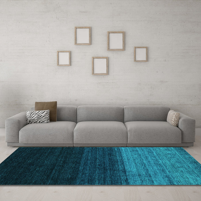 Machine Washable Abstract Turquoise Contemporary Area Rugs in a Living Room,, wshcon1778turq