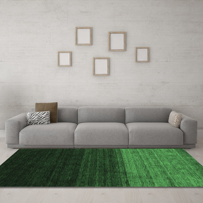 Machine Washable Abstract Emerald Green Contemporary Area Rugs in a Living Room,, wshcon1778emgrn