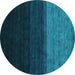 Round Machine Washable Abstract Turquoise Contemporary Area Rugs, wshcon1778turq