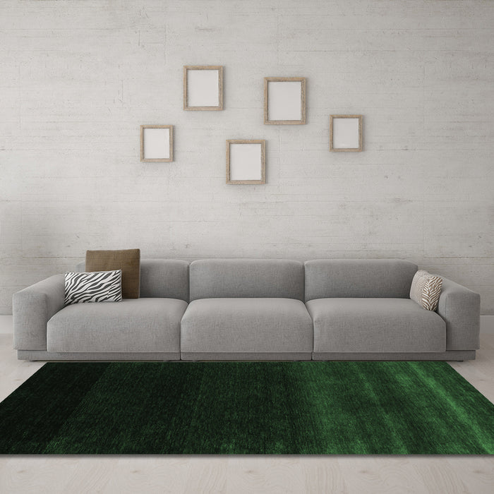 Machine Washable Abstract Emerald Green Contemporary Area Rugs in a Living Room,, wshcon1779emgrn