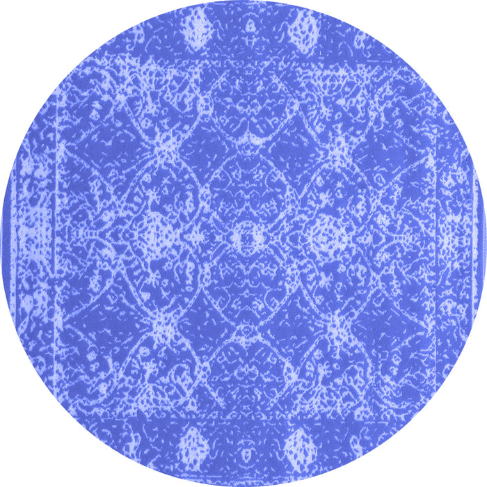 Round Machine Washable Persian Blue Bohemian Rug, wshcon177blu