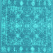 Square Machine Washable Persian Turquoise Bohemian Area Rugs, wshcon177turq