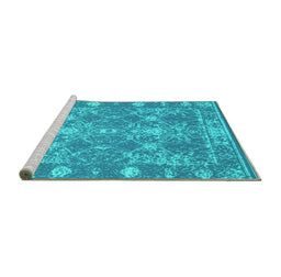 Sideview of Machine Washable Persian Turquoise Bohemian Area Rugs, wshcon177turq