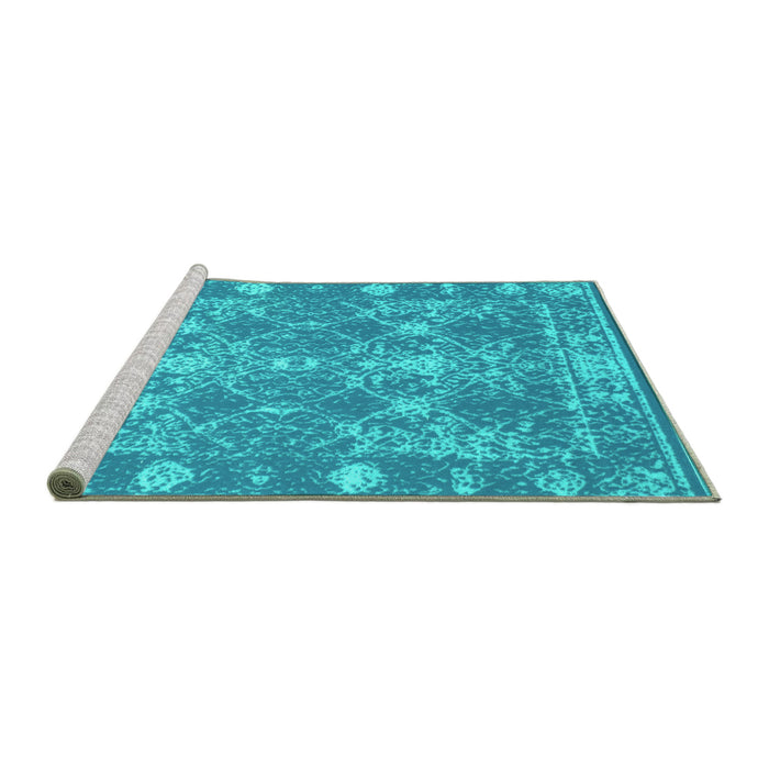 Sideview of Machine Washable Persian Turquoise Bohemian Area Rugs, wshcon177turq