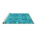 Sideview of Machine Washable Persian Turquoise Bohemian Area Rugs, wshcon177turq