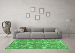 Machine Washable Persian Emerald Green Bohemian Area Rugs in a Living Room,, wshcon177emgrn