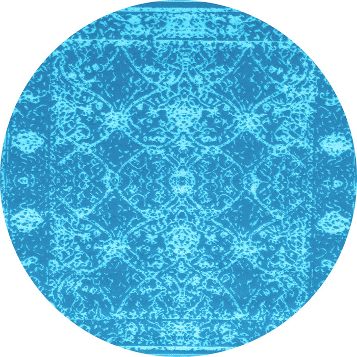 Round Machine Washable Persian Light Blue Bohemian Rug, wshcon177lblu