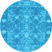 Round Machine Washable Persian Light Blue Bohemian Rug, wshcon177lblu