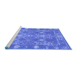 Sideview of Machine Washable Persian Blue Bohemian Rug, wshcon177blu