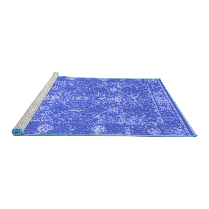 Sideview of Machine Washable Persian Blue Bohemian Rug, wshcon177blu