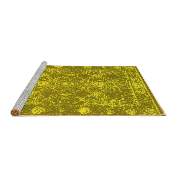 Sideview of Machine Washable Persian Yellow Bohemian Rug, wshcon177yw