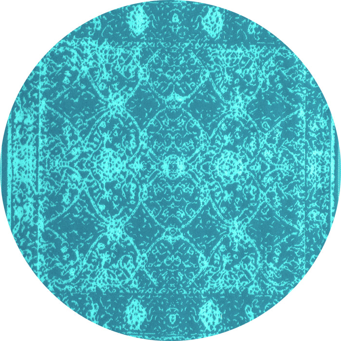 Round Machine Washable Persian Turquoise Bohemian Area Rugs, wshcon177turq