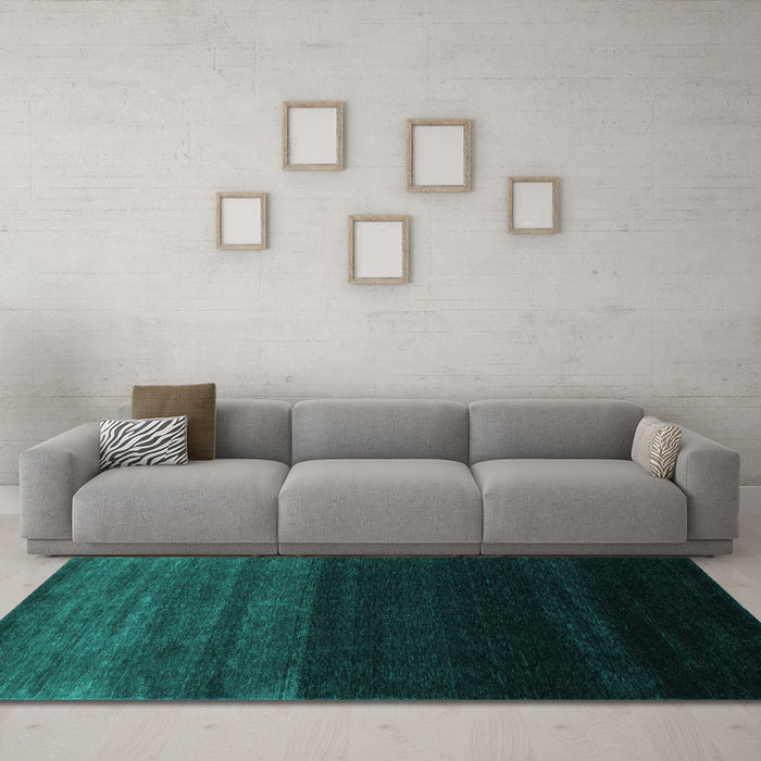 Machine Washable Abstract Turquoise Contemporary Area Rugs in a Living Room,, wshcon1780turq