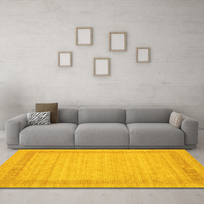 Machine Washable Abstract Yellow Contemporary Rug in a Living Room, wshcon1782yw
